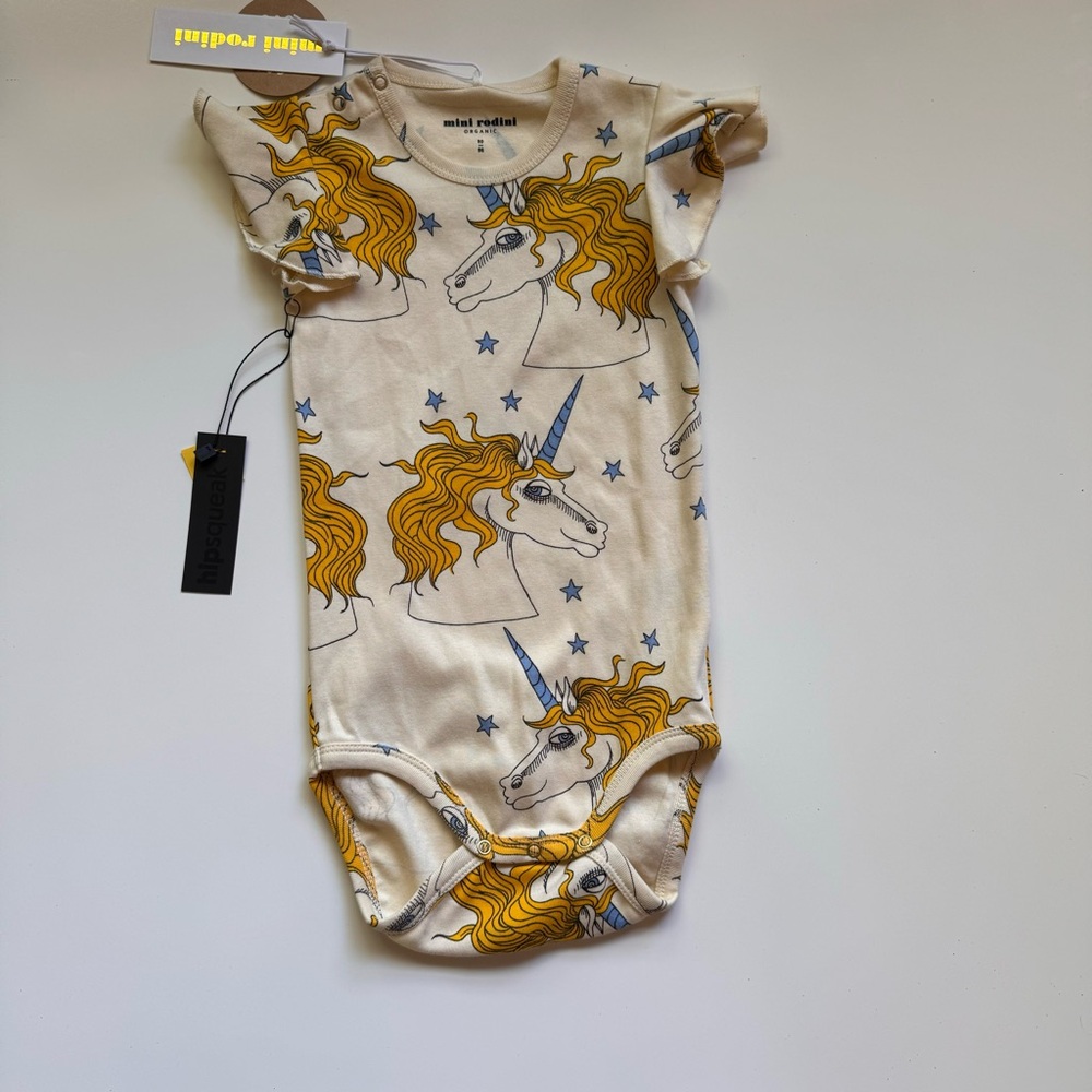 New Mini Rodini Unicorn Flutter Sleeve Onesie, US size 12-18 month